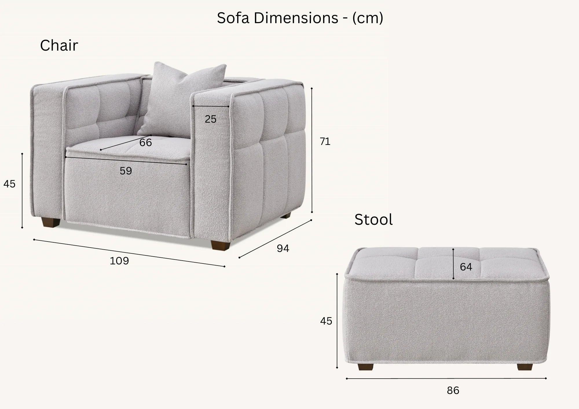 Aluxo Connell Putty Light Grey Boucle Armchair